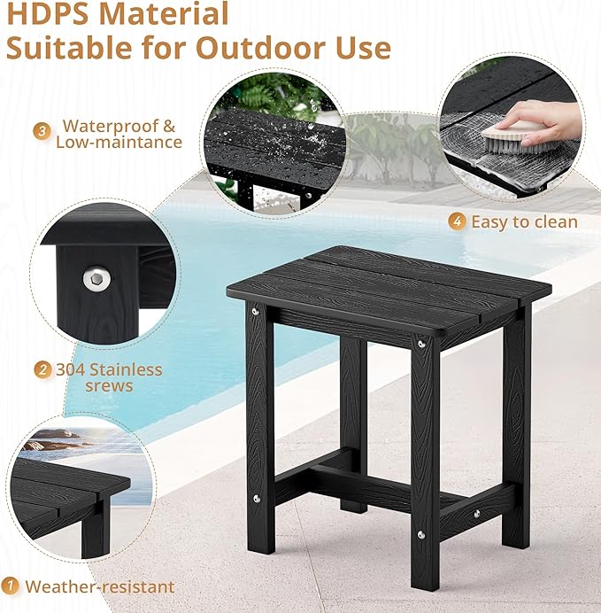 LUE BONA Outdoor Rocking Chairs Set, 3-Piece, HDPS Poly Porch Rockers with Table, Plastic Weather Resistant Rocking Chair Set for Outdoor Indoor, Garden, Backyard, 350lb, Black Chairs+Table