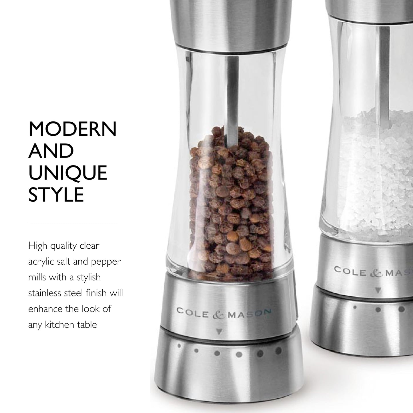 Cole & Mason Derwent Grinder Set - Precision Mechanisms and Sea Salt and Peppercorns - Derwent Salt and Pepper, Stainless Steel
