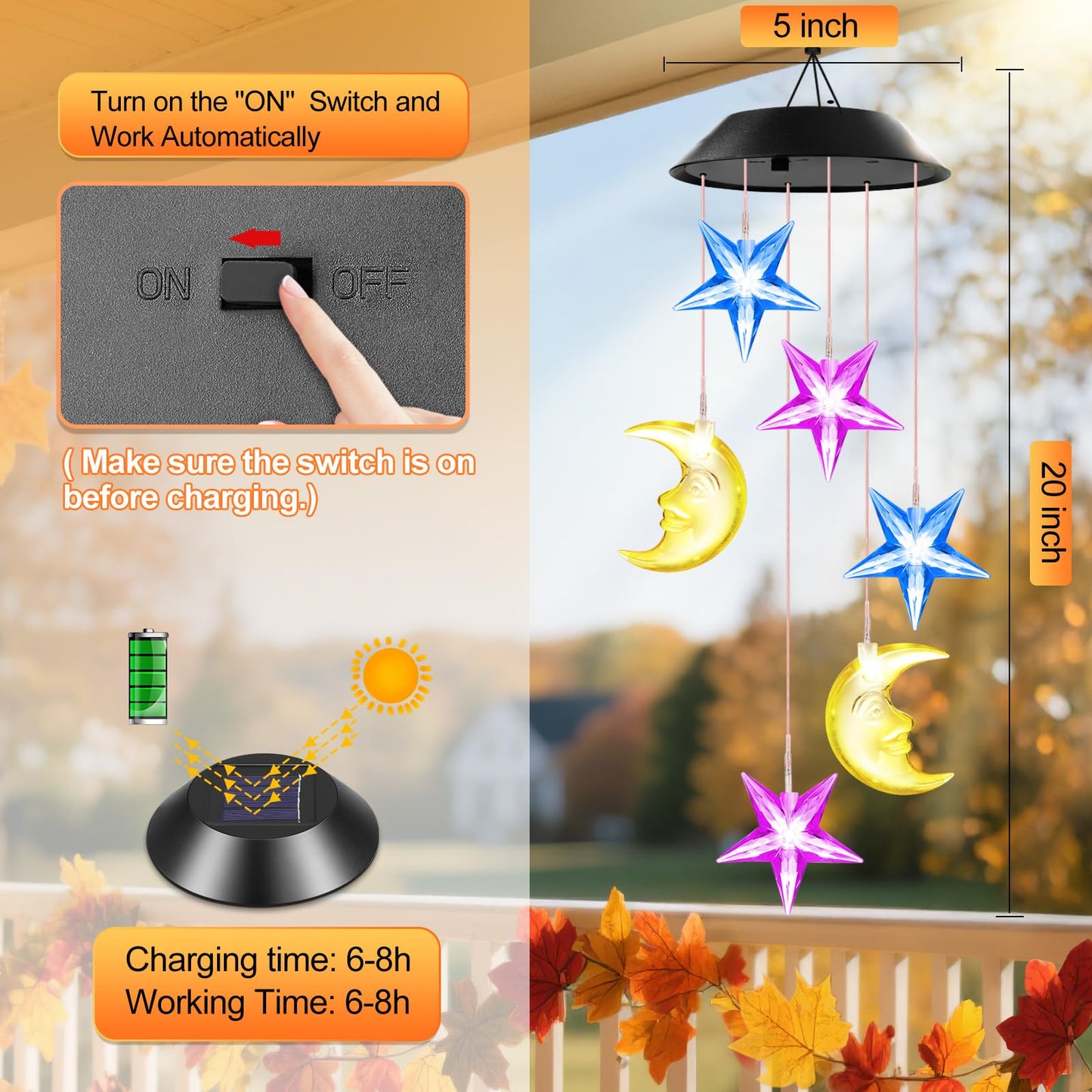 Birthday Gifts for Women Mom Grandma Her Wife, Winzwon Solar Lights Outdoor Wind Chimes for Outside Garden Yard Patio Porch Deck Hanging Decor, Moon and Star Gifts for Mothers Day