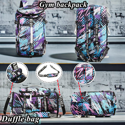 Gym Duffle Bag Backpack with Shoe Compartment,4 ways Travel Backpack for Women and Men,Multi-Functional Weekender bag with Waterproof Layer&Laptop Compartment for Fitness, Travel,Camping(Multicolor)