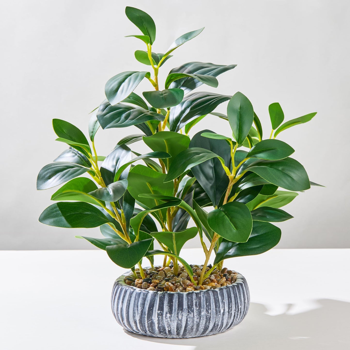 NASAMA Realistic Artificial Potted Plant, Faux Indoor Greenery for Home Office Living Room Bookshelf Bathroom Decor, Low-Maintenance Space-Saving Fake Plants with Modern Decorative Vase