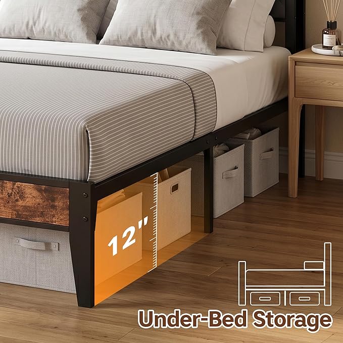 Full Size Bed Frame with Dual-Layer Headboard and Footboard, Bed Frame Full