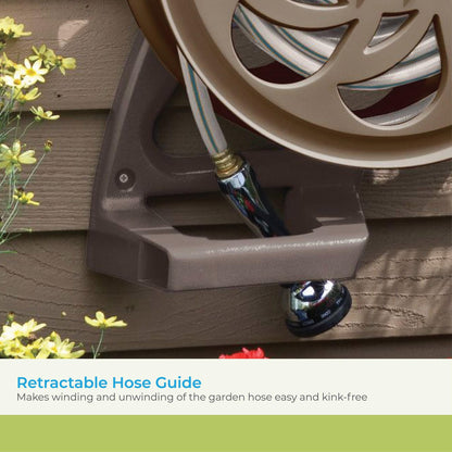 Suncast 125 ft. Sidetracker Wall Mount Garden Hose Reel with Guide, Dark Taupe