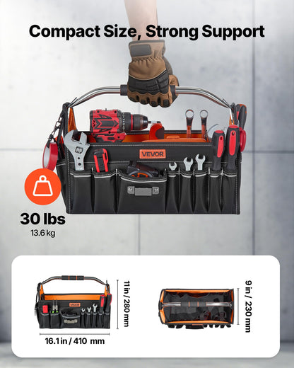 VEVOR Tool Bag, 16.1 Inch, 33-Pocket Open Top Tool Tote, Electrical Maintenance Toolbox Organizer Storage with Handle, Adjustable Shoulder Strap, Portable Toolbag, for Professionals DIY & Jobsite Use