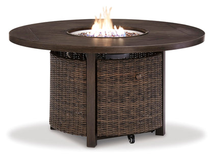 Signature Design by Ashley Paradise Trail Outdoor Round Wicker Patio Fire Pit Table, Brown