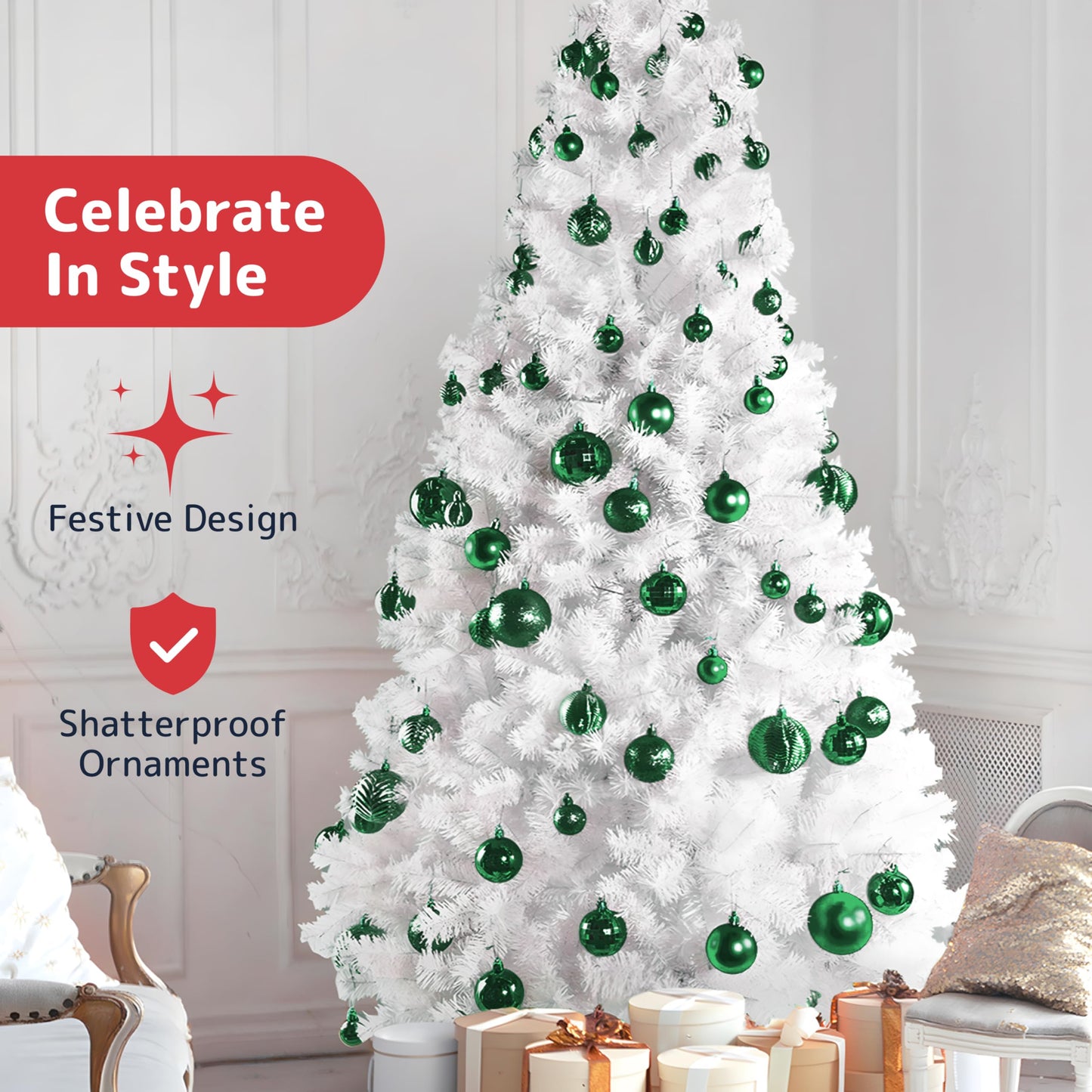 Prextex Christmas Tree Ornaments - Emerald Green Christmas Ball Ornaments Set for Christmas, Holiday, Wreath & Party Decorations (36 pcs - Small, Medium, Large) Shatterproof, 3 Size Combo