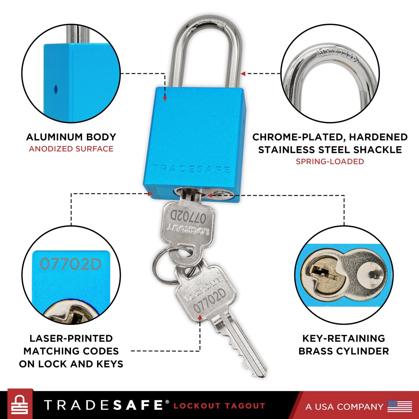 TRADESAFE Lockout Tagout Locks Set - 10 Blue Aluminum Loto Locks, Lock Out Tag Out Padlocks Keyed Alike, 2 Keys Per Lockout Padlock, OSHA Compliant