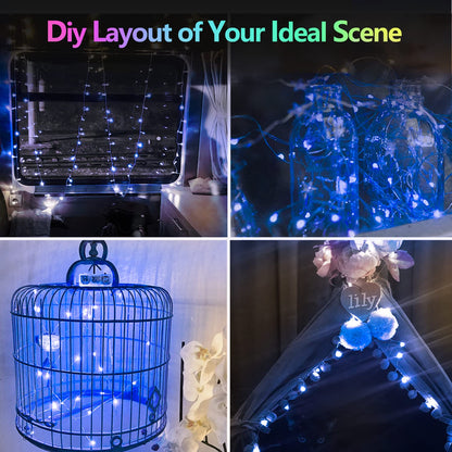 4 Pack 60 LED Fairy Lights Battery Operated with Timer, 20FT Waterproof String Lights Indoor Outdoor, Cuttable Battery Light for Home Bedroom Wedding DIY Centerpiece Christmas Decorations (Blue)