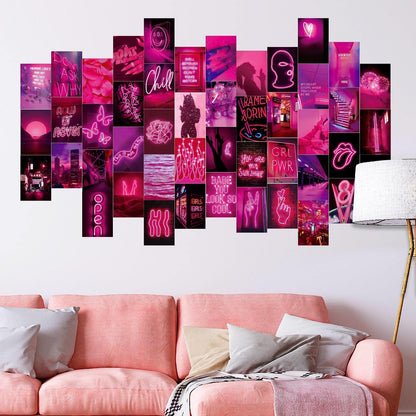 LCLAIDYDY 50 PCS Wall Collage Kit Aesthetic Pictures, Pink Neon Room Decor Posters for Room Aesthetic, Dorm Photo Wall Decor for Teen Girls, VSCO Girl Bedroom Decor (4x6 Inch)