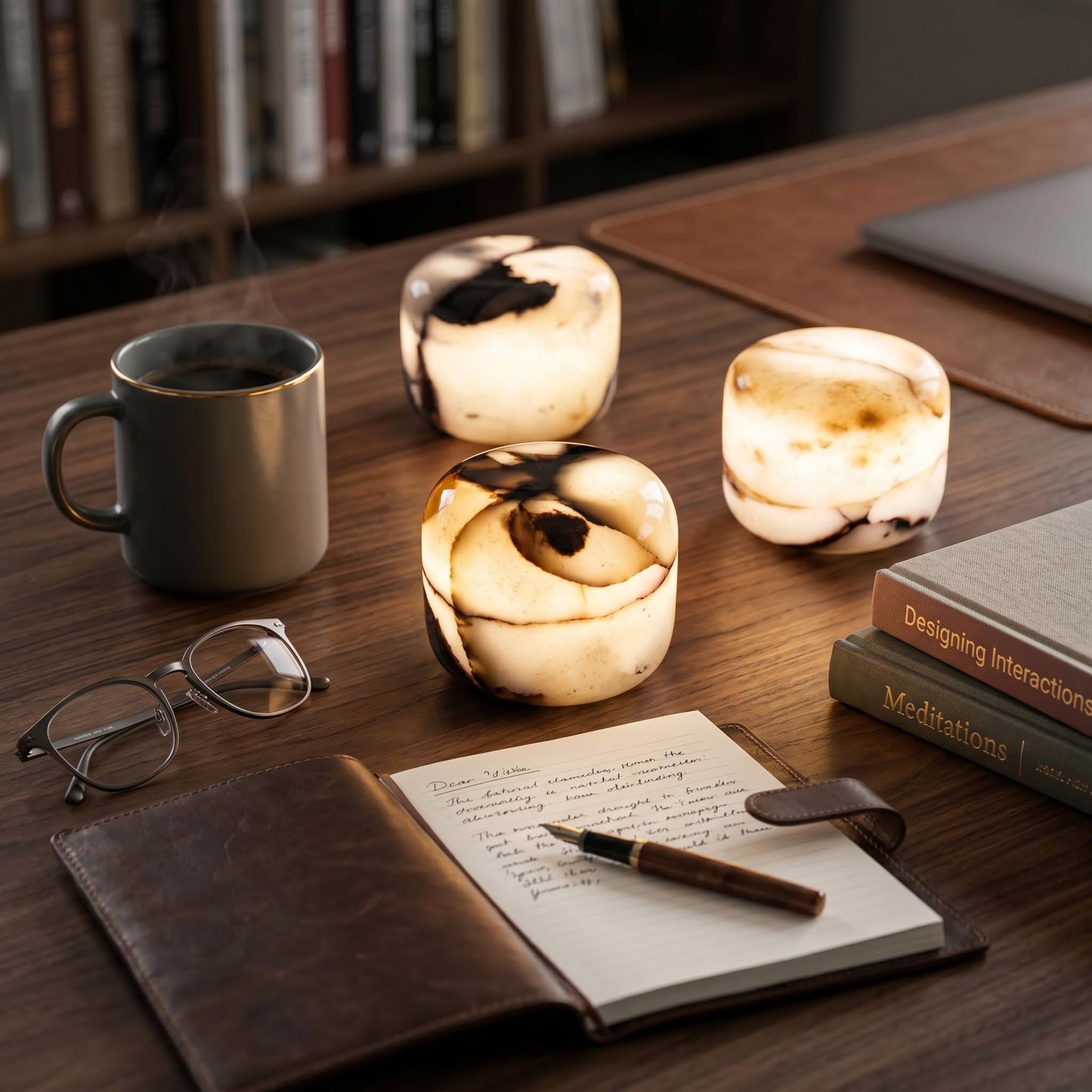 Lierlava Natural Marble Lamp, Cordless Rechargeable Tap Light, 3-Way Dimmable Ambient Stone Glow Lamp, Portable Zen Decor Gift for Bedroom Desk Shelf