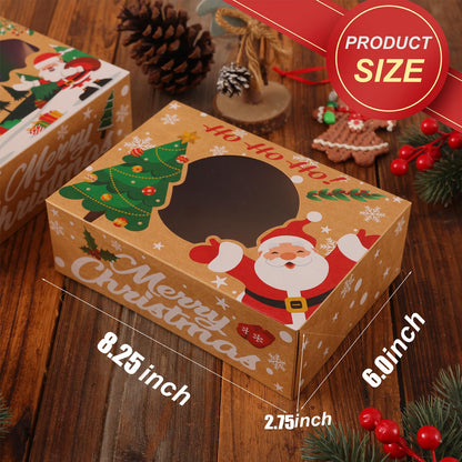 CHOUNYEE 24 Pack Christmas Cookie Boxes - 8.25"x6"x2.75" Brown Kraft Bakery Box with Window for Holiday Treats, Gift Exchange Box for Baked Goods, Cookie Tins with Lids for Gift Giving