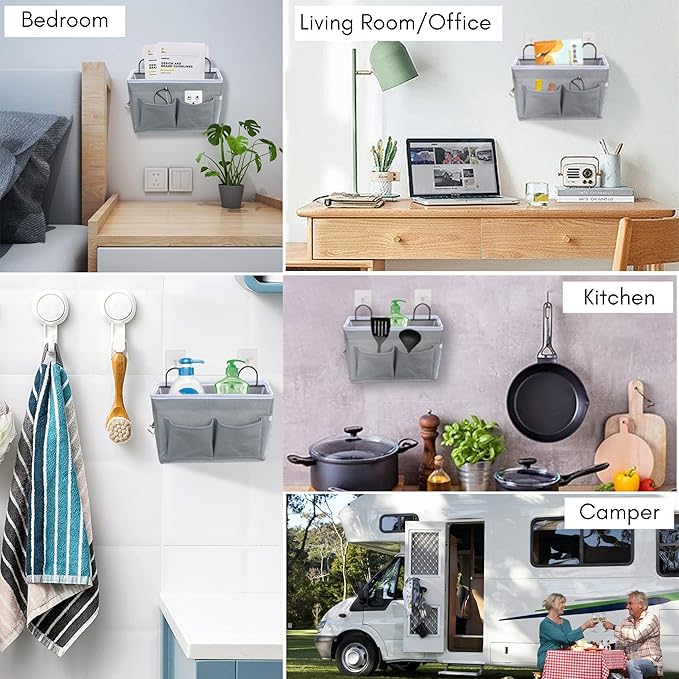 3pcs Middle Wall Hanging Organizer Bag, Linen Fabric Door Hanging Storage Basket