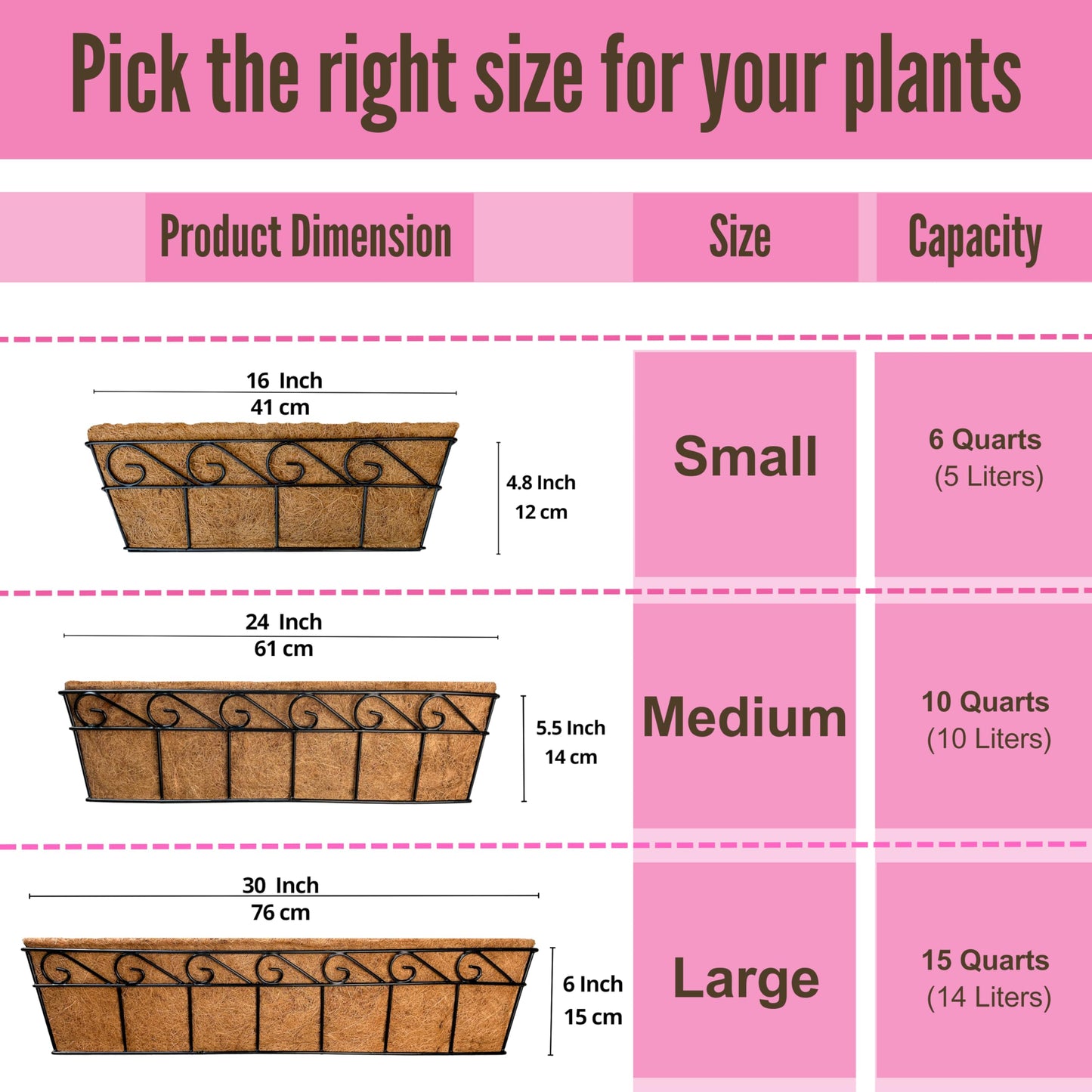 LaLaGreen Wall Mounted Planters - 16 Inch, 4 Pack Window Flower Boxes Basket Outdoor, Balcony Planter Over the Rail, Deck Railing Hanging with Coco Liners, Metal Horse Troughs Fence Patio Porch