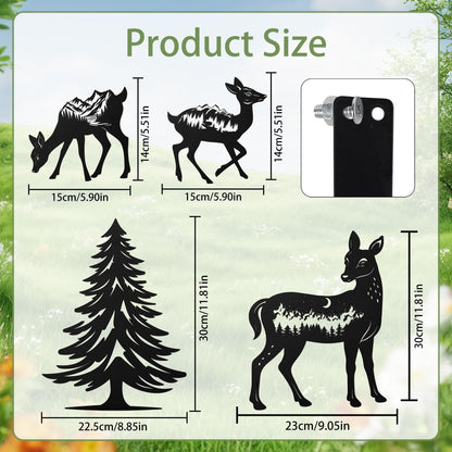 Romart Deer and Pine Tree Decorative Garden Stakes, 4 Pcs Forest Silhouette Metal Garden Stakes for Outdoor Yard Lawn Decor, Christmas for Nature Lovers