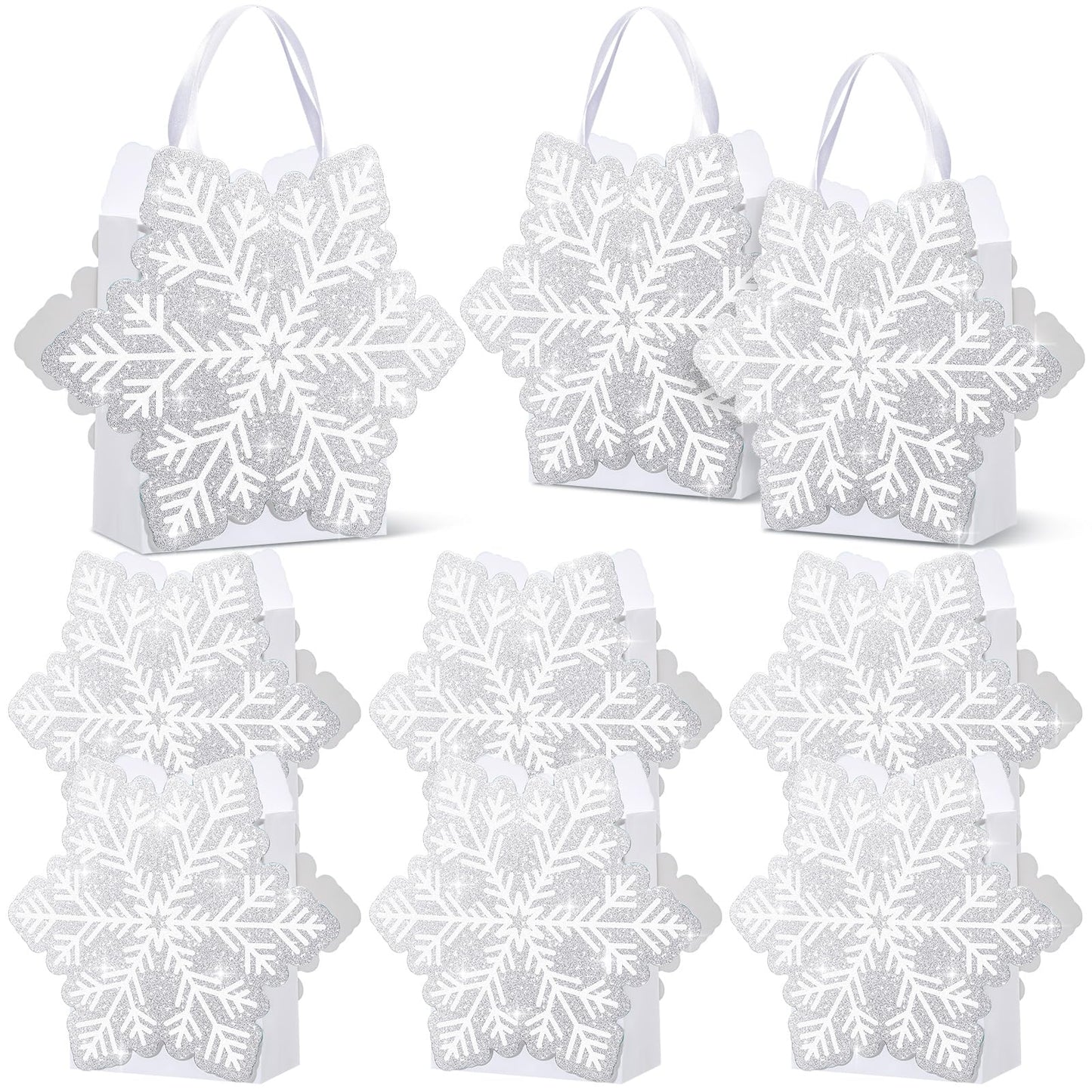Kolldenn 12 Pcs Glitter Winter Snowflake Paper Bags Snowflake Party Favors Gift Bags with Handle for Summer Christmas Winter Holiday Birthday Wonderland Party Supplies Candy Treat Goodie