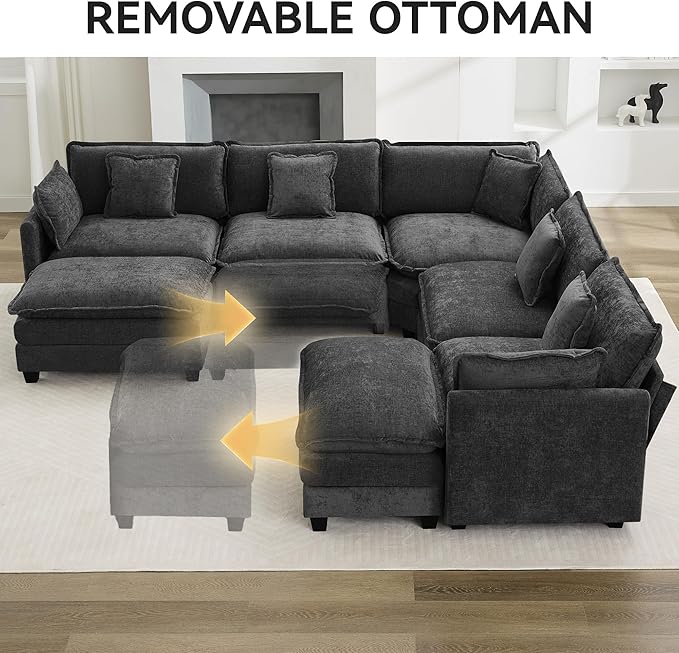 113'' V Shaped Cloud Sectional Sofa, Oversized Deep Seat Couches
