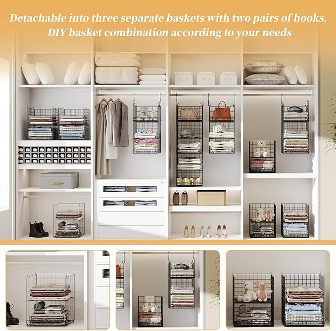5 Tier Closet Hanging Organizer and Storage Separable Hanging Closet Shelves