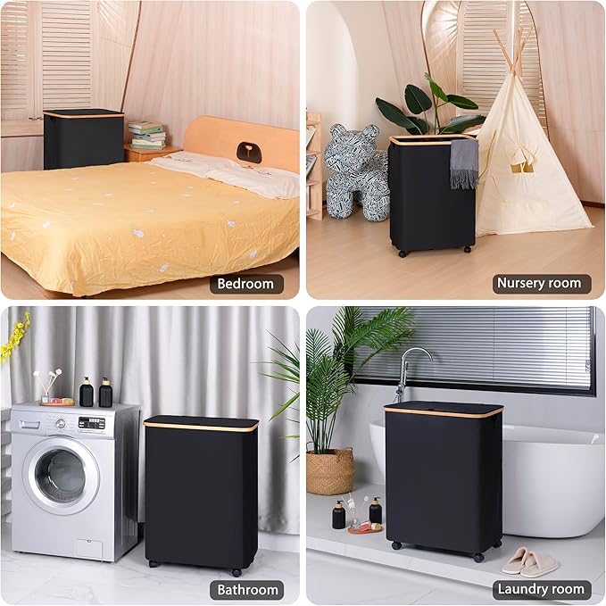 Lagre Laundry Basket with Wheels, Laundry Hamper with Lid, 160L Clothes Hamper