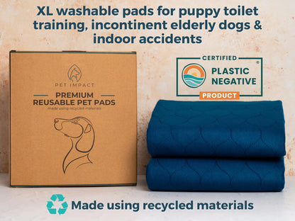 PET IMPACT Washable Puppy Pads, Dog Incontinence Pads, XL Reusable Dog Pee Pad and Puppy Training Pads, Easy Wash and Dry 2-Pad Box (Midnight Blue, 35"x32")