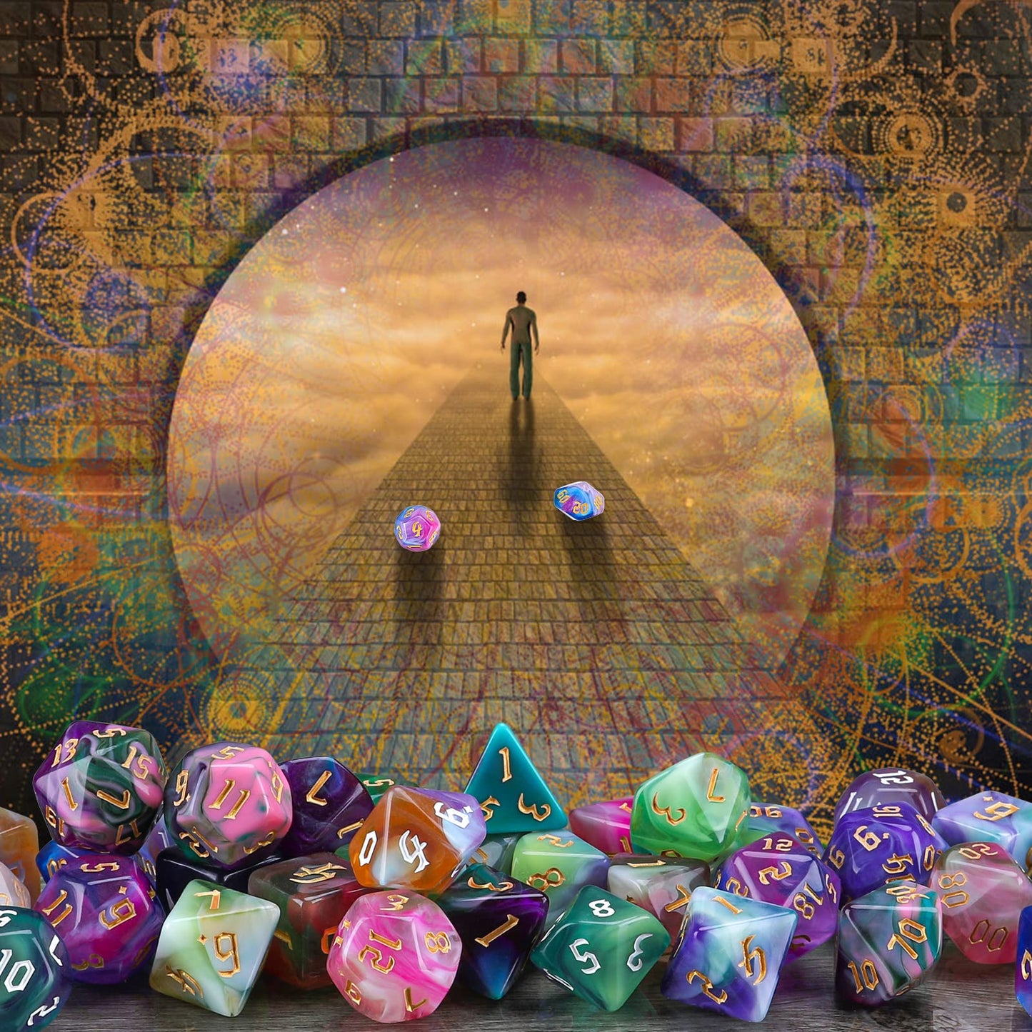 Surhugvy DND Dice Set, 7 X 7 (49 Pieces) Polyhedral Dice Set for Dungeons and Dragons DND RPG MTG Table Games with 7 Pack Black Bags