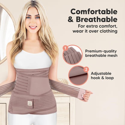 3 in 1 Postpartum Belly Support Recovery Wrap – Postpartum Belly Band, After Birth Brace, Slimming Girdles, Body Shaper Waist Shapewear, Post Surgery Pregnancy Belly Support Band (Dusty Plum, 2XL)