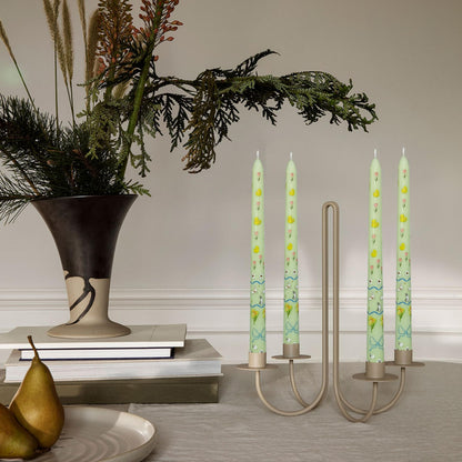 FLAMMUL Print Taper Candles Set of 2, Light Green with Pastoral Animal Floral Candle Sticks 10 Inch Long Tapered Candle Handmade Drip Candlesticks for Holiday Gifts & Home Decor