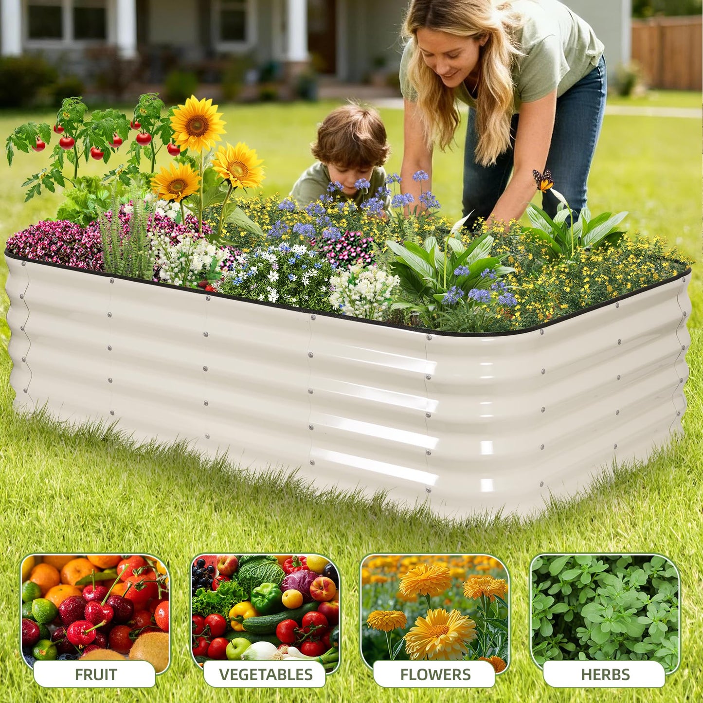 GoCampDriect 4 in 1 Raised Garden Bed - 5x3x1.4ft Galvanized Raised Garden Boxes Outdoor Corrosion Resistant | Variable Shape 6x2x1.4ft Metal Raised Garden Beds for Planting Vegetable, Fruits,Flower