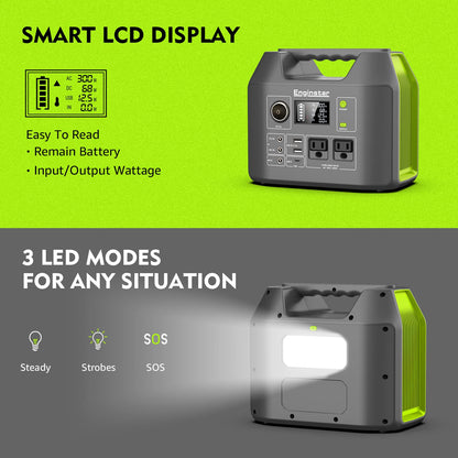 Portable Power Station EnginStar 300W Solar Generator 110V 296Wh Power Bank Two Pure Sine Wave AC Outlet 80000mAh Lithium Battery Pack for Camping Outdoors Trip RV Hunting Vans Emergency Backup