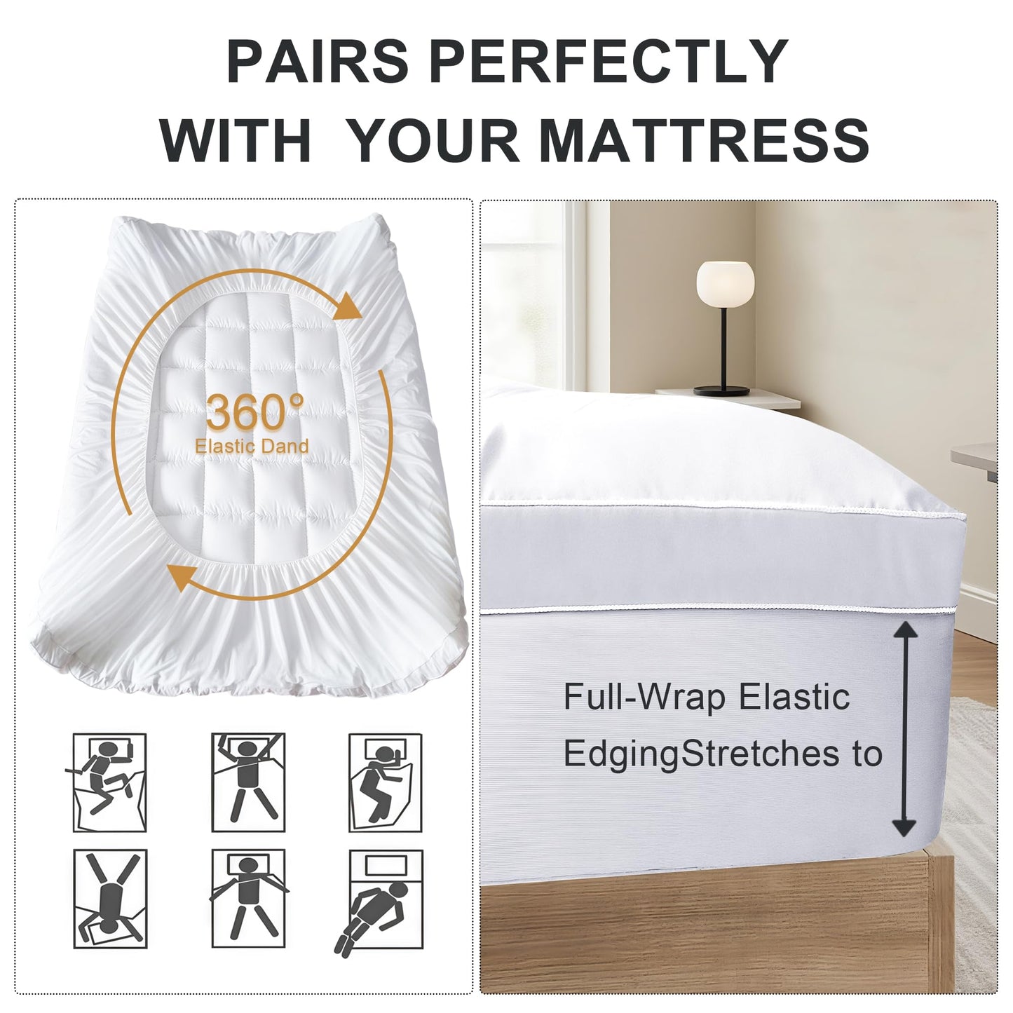 3In Mattress Topper Queen for Back Pain Relief, Add Cushion for Firm Mattresses, Better Sleep - Cooling Cloud-Like Comfort Extra Fluffy Layer, RV Mattress Pillow Top, 8-21" Deep Pocket