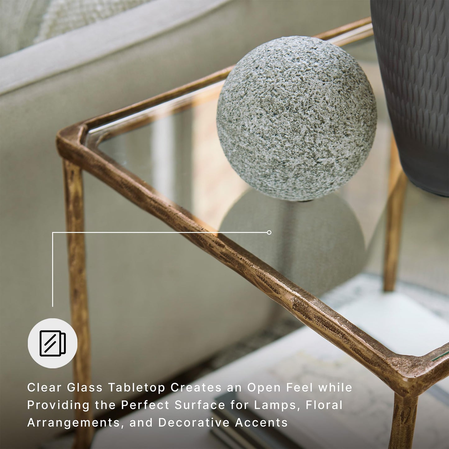 Signature Design by Ashley Ryandale Square Accent Table for Living Room, Sand‑Casted Aluminum Frame With Brass Finish, Glass Top and White Marble Shelf, 21" Size