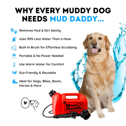 8 Litre Mud Daddy Portable Pet Washing Device | Muddy Walks | Pet Cleaning | Grooming | Red