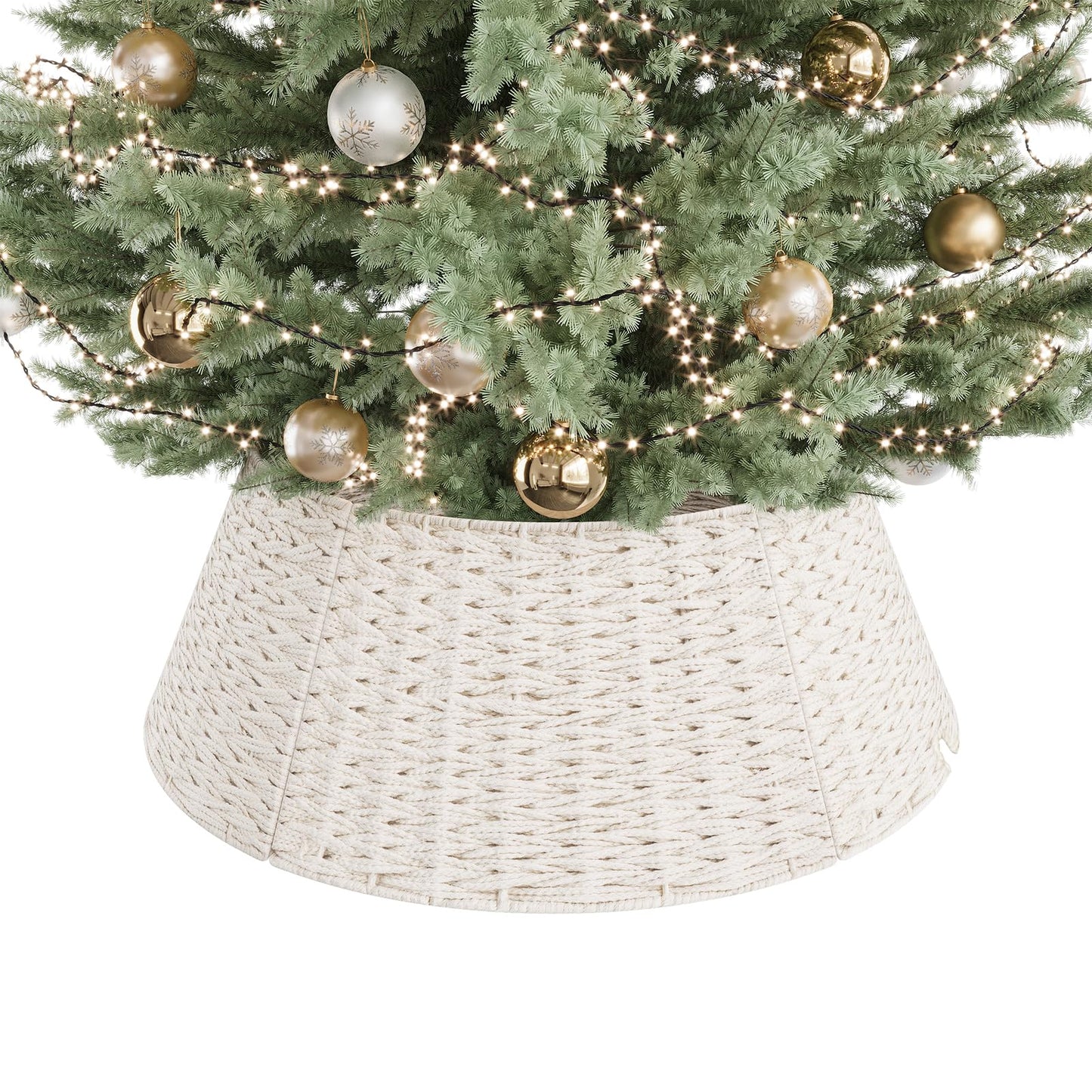 ELYKEN Christmas Tree Collar, 28 Inch Woven Christmas Tree Basket, Cotton Rope Xmas Tree Skirt Tree Ring, Rustic Farmhouse Pencil Tree Collar for Holiday Home Decor