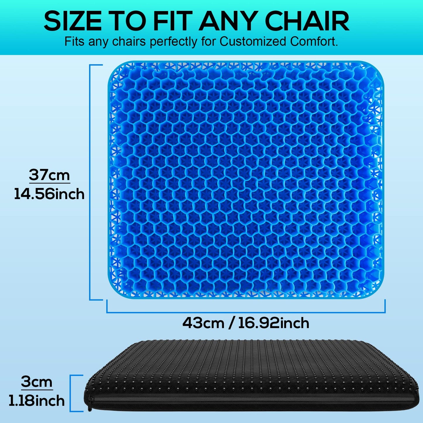 Gel Seat Cushion for Long Sitting, Gel Cushion for Wheelchair Soft, Cooling Gel Chair Cushion More Comfortable, Gel Car Seat Cushion Breathable, Gel Seat Cushion for Office Chair for Hip Pain