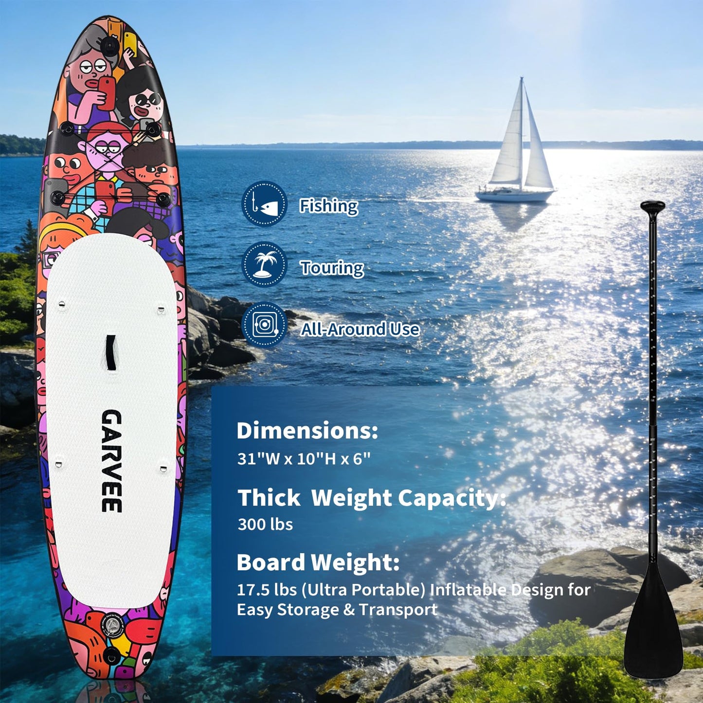 Inflatable Stand Up Paddle Board, 10'6" Wide Stable Paddle Boards for Adults, Includes Paddle, Seat, Fast-Electric Pump, Hand Pump, Action Sports Camera Mount, Waterproof Phone Case & Carry Bag