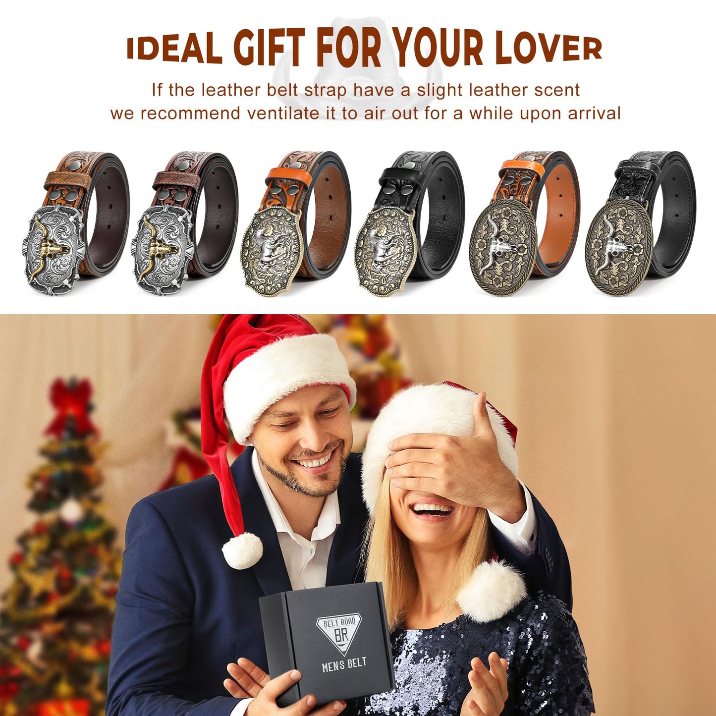 Western Leather Buckle Belt for Men Women Cowboy Cowgirl Mens Leather Belt for Jeans Christmas Hallowmas Men's Belt present