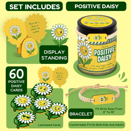 Stofinity Positive Daisy Gifts For Women - Emotional Support Flowers For Teachers Appreciation Gifts, Jar of Positive Affirmations Cards For Teens, Inspirational Gift Cute Desk Accessories