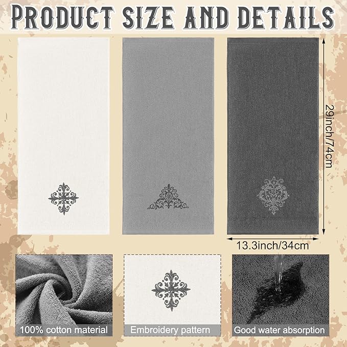 3 Pcs Decorative Gray Hand Towels