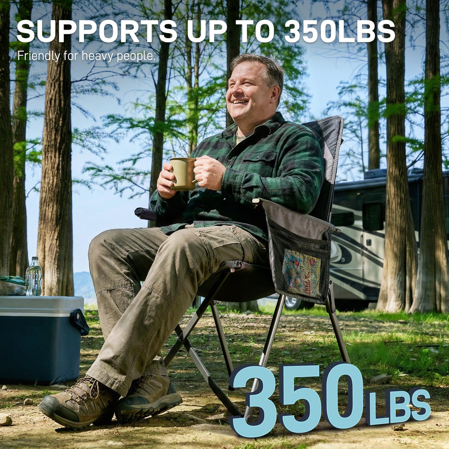 EVER ADVANCED Reclining Camping Chairs for Adult Lightweight, Folding Recliner Chair with Adjustable Back, 4-Level Lounge Chairs, Portable Lawn Chairs for Patio Balcony, Supports 350lbs Grey