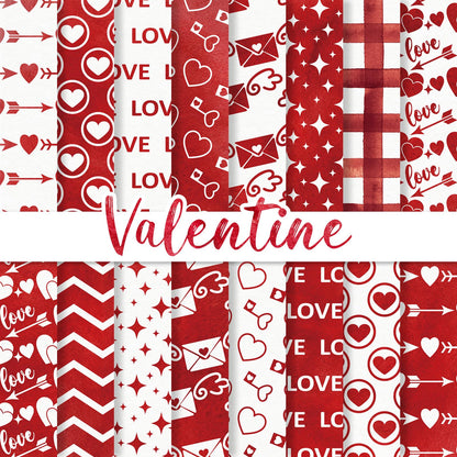 JarThenaAMCS 32 Sheets Valentine Pattern Paper Red White Love Heart Arrow Scrapbook Specialty Paper Double Sided Decorative Art Paper for DIY Crafts Supplies, 6 x 6 Inch