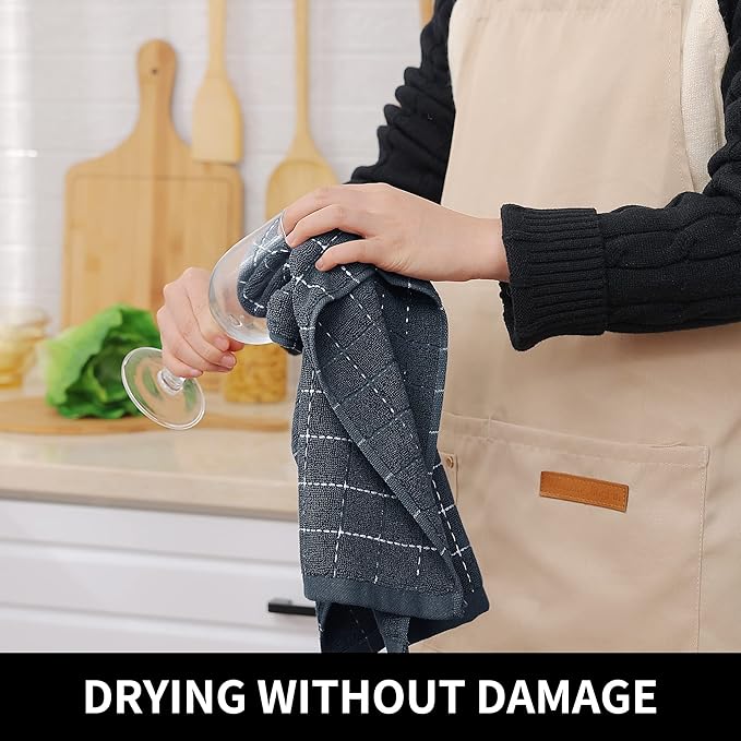 Homaxy 100% Cotton Terry Kitchen Towels, Checkered Designed, Soft and Super