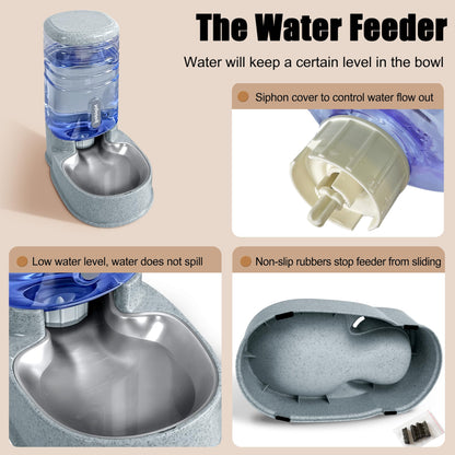 Stainless Steel Automatic Pet Feeder for Small&Medium Pets Automatic Food Feeder and Waterer Stainless Steel Bowls Set 3.8 L, Travel Supply Feeder and Water Dispenser for Dogs Cats Pets Animals