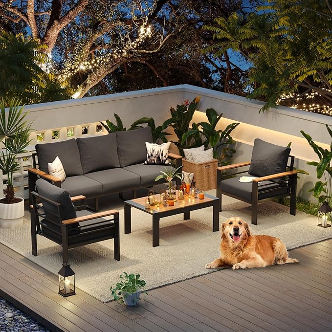 Aoxun Aluminum Patio Furniture Set 5 Seats, Oversized Outdoor Sectional