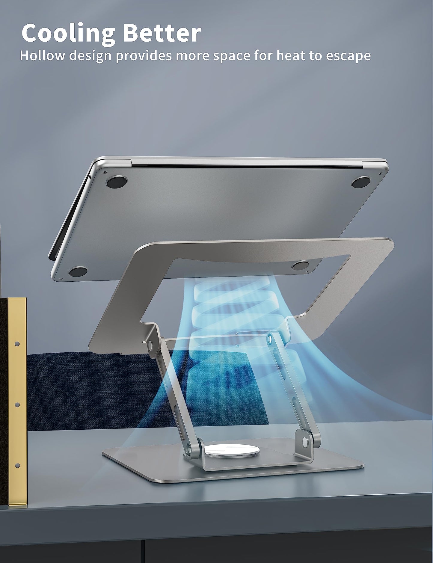 SOUNDANCE Laptop Stand with 360° Rotating Base, Ergonomic Computer Riser for Desk, Adjutable Height Muti-Angle, Foldable Laptop Mount, Stable Metal Holder Support 10-15.6" Notebook PC, Silver Grey