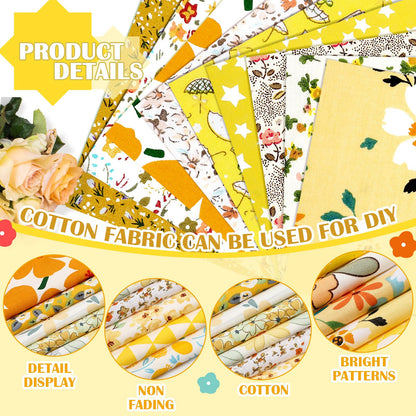 Kinlop 600 Pcs 4 x 4 Inch Cotton Fabric Square Christmas Precut Quilting Patchwork Fabric Bundles Printed Floral Holiday Sewing Materials for DIY Craft Gifts Quilting Projects(Yellow)
