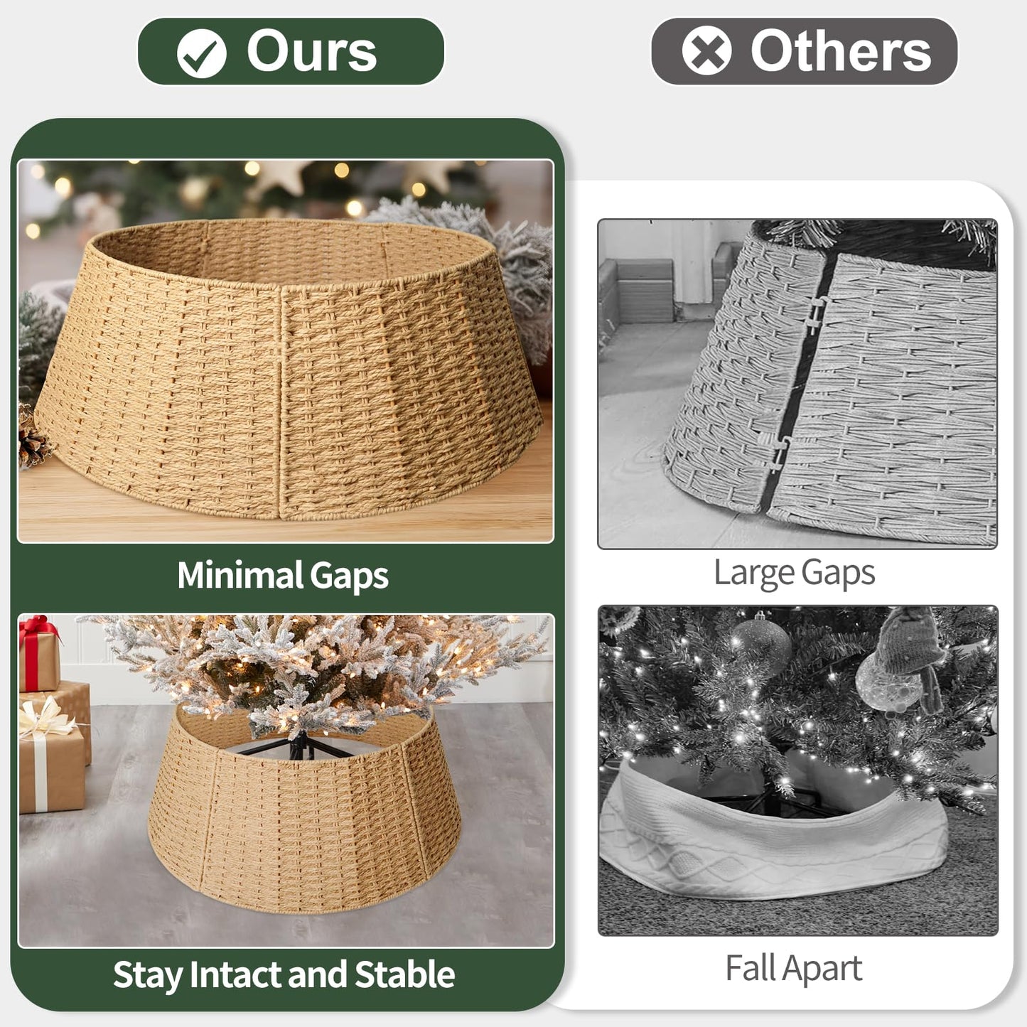 Christmas Tree Collar, 28in Farmhouse Detachable Handwoven Christmas Tree Base Cover, Rustic Tree Collar Ring, Christmas Holiday Decoration