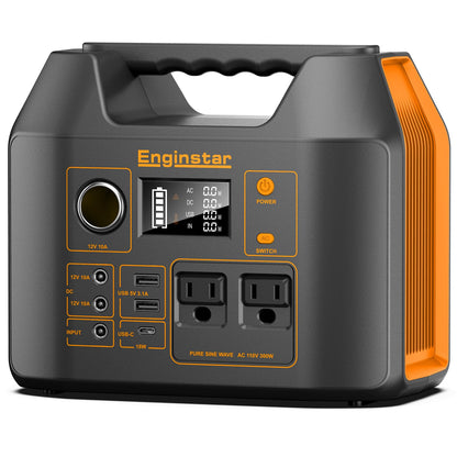 Portable Power Station EnginStar 300W Solar Generator 110V 296Wh Power Bank Two Pure Sine Wave AC Outlet 80000mAh Lithium Battery Pack for Camping Outdoors Trip RV Hunting Vans Emergency Backup