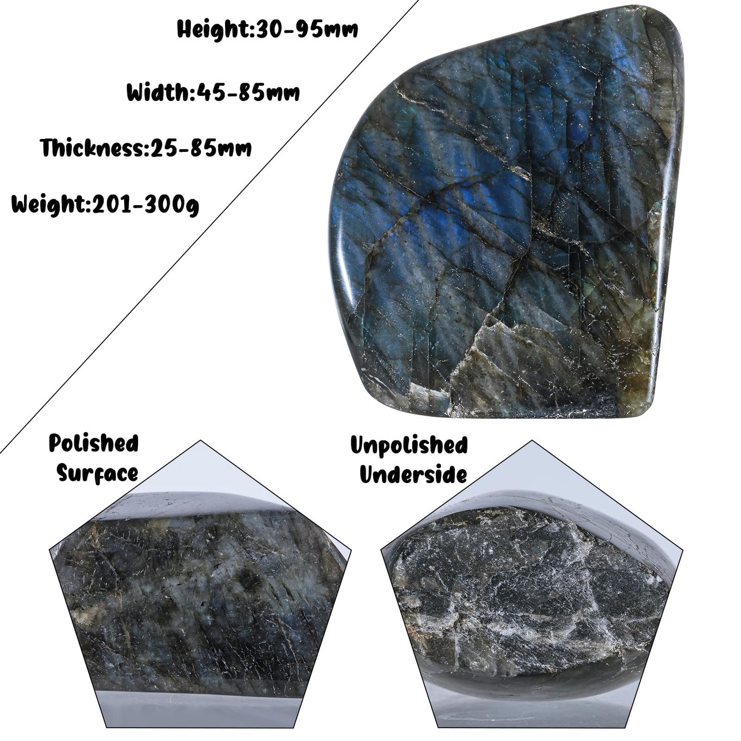 mookaitedecor Natural Labradorite Stone Slab Specimen, Irregular Polished Self Standing Palm Stone for Meditation Home Decor Crystal Collectible, 0.44-0.66 LB