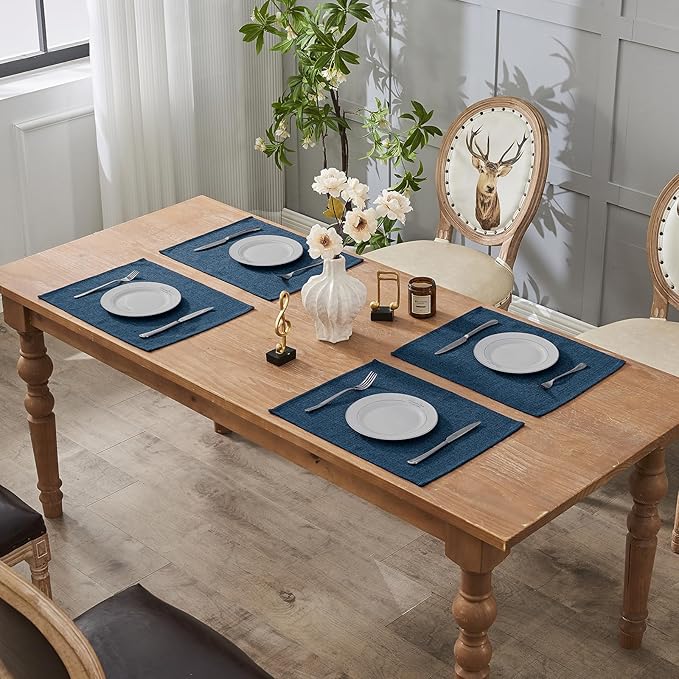 BALCONY & FALCON Placemats Set of 4 Faux Linen Cloth Place Mats Washable