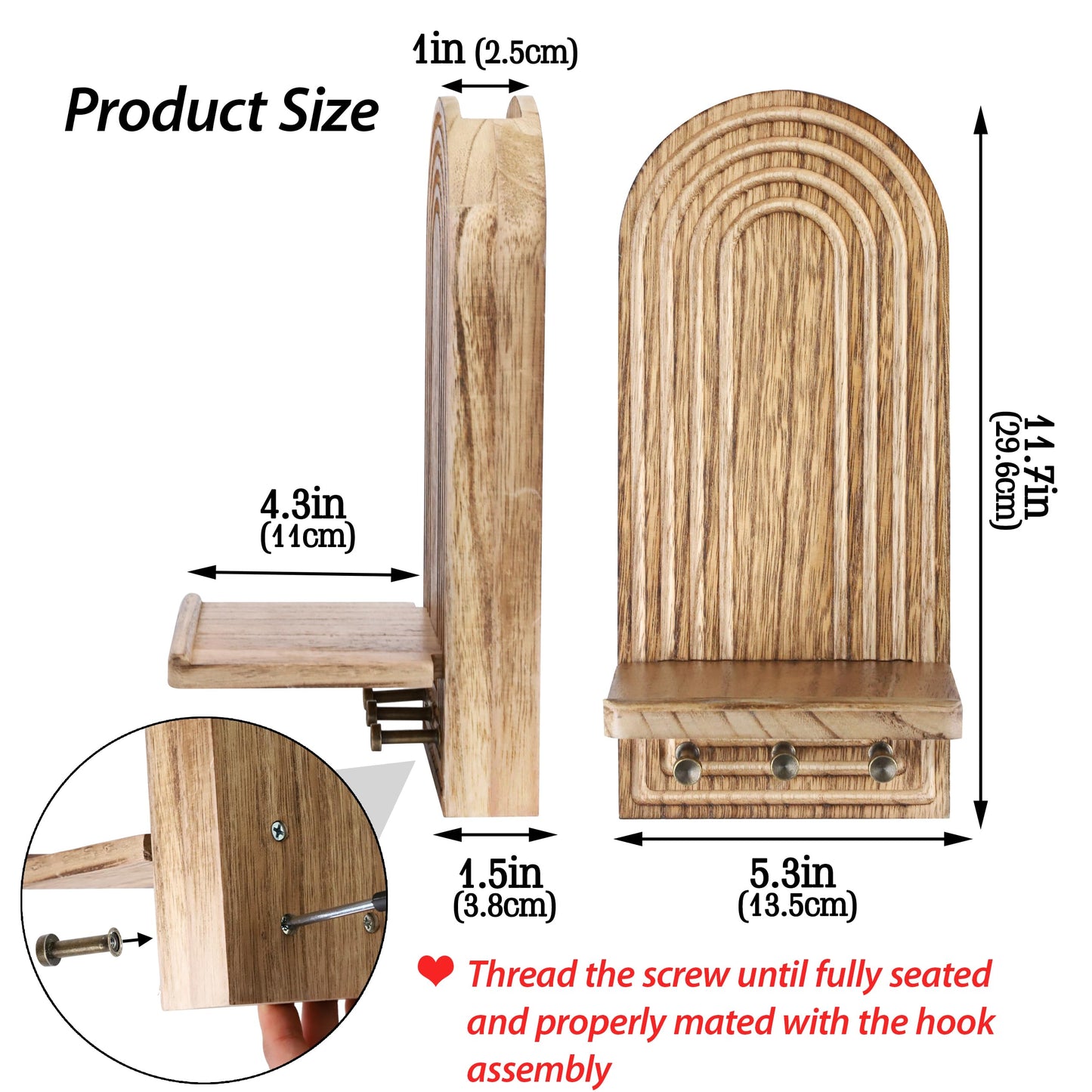 3-in-1 Wooden Wall Organizer - Planter Vase + Candle Sconces + Hooks (No Dried Flower)- Farmhouse Hanging Decor Boho Wall Art for Indoor Plants Artificial Eucalyptus for Living Room Bedroom Nature