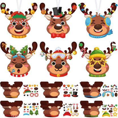 Pasimy 48 Pcs Christmas Crafts Kits for Kids Christmas Reindeer Ornament Crafts DIY Reindeer Ornament Kit Make Your Own Reindeer Craft Stickers for Holiday Xmas Classroom Party Favors